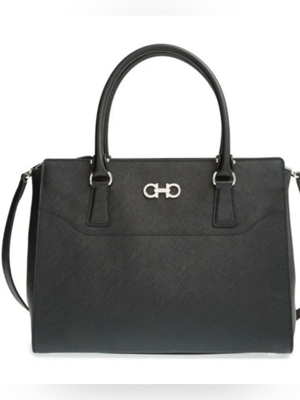 Black Ferragamo 'Becky' Black Saffiano Leather Tote